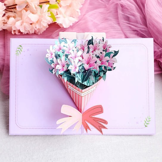 Kartka Pocztowa Okolicznościowa 3D Pop-Up Kwiaty Piękne Lilie Moments