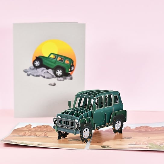 Kartka Pocztowa Okolicznościowa 3D Pop-Up Terenowy Samochód Moments