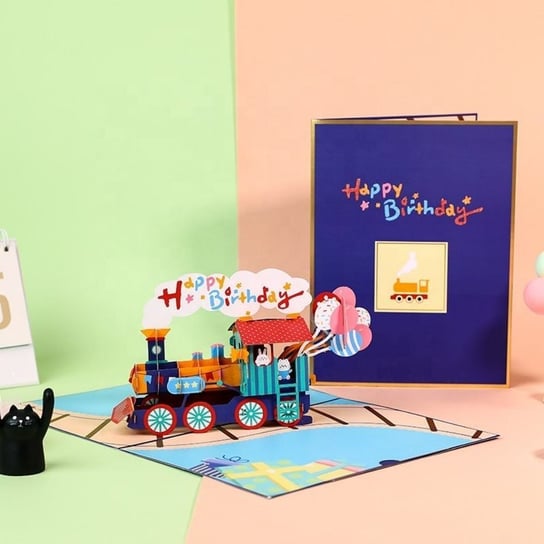 Kartka Pocztowa Okolicznościowa 3D Pop-up Urodziny  - Urodzinowy Pociąg Moments
