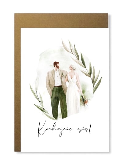 Kartka Ślubna Minimalistyczna Z Młodą Parą Prosta Manufaktura dobrego papieru