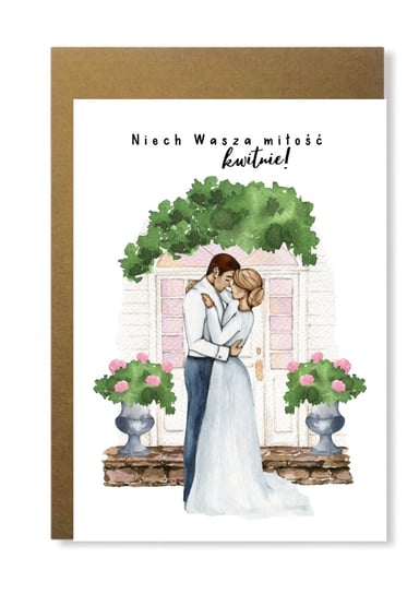 Kartka Ślubna Na Ślub Z Młodą Parą Minimalistyczna Manufaktura dobrego papieru