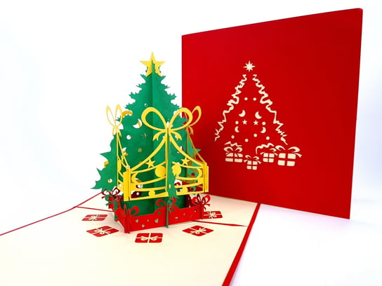 Kartka świąteczna 3D, Choinka z prezentami, Boże Narodzenie GrandGift
