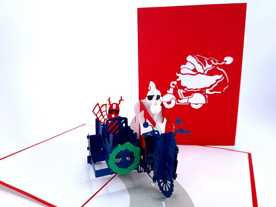 Kartka świąteczna 3D, Mikołaj na motorze GrandGift