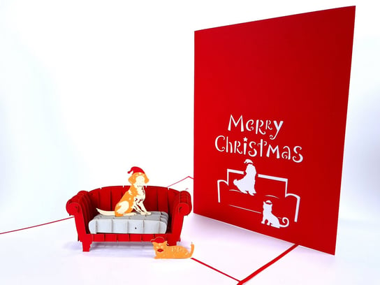 Kartka świąteczna 3D, Pies i Kot Świąteczny, Boże Narodzenie GrandGift