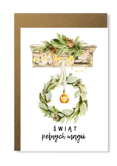 Kartka Świąteczna Boże Narodzenie Z Wieńcem Świerk Manufaktura dobrego papieru
