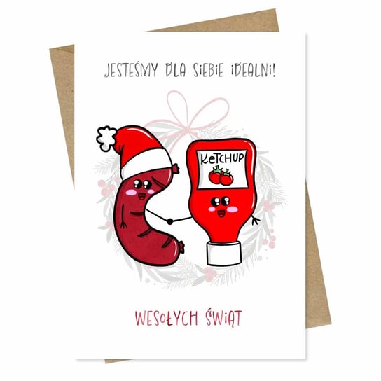 Kartka Świąteczna Mikołajkowa Śmieszna Kiełbasa i Ketchup / Papierove Love Inna marka