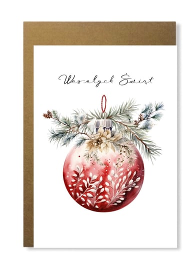 Kartka świąteczna minimalistyczna z bombką firmowa dla pracowników prezent Inna marka