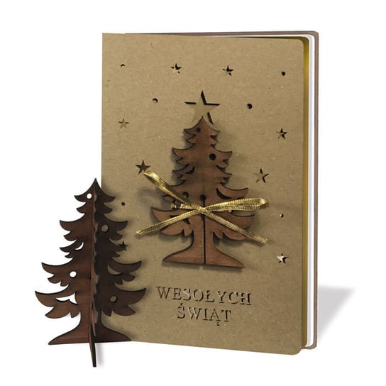 Kartka świąteczna - święta, drewniana choinka, 5 szt. Forum Design Cards