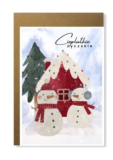 Kartka Świąteczna Z Bałwanami Zimowa Życzenia Manufaktura dobrego papieru