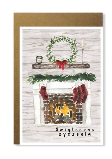 Kartka Świąteczna Z Kominkiem Zimowa Życzenia Kartka Świąteczna Z Kominkiem Zimowa Życzenia Manufaktura dobrego papieru