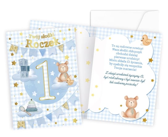 Kartka urodzinowa 1 urodziny roczek z kopertą życzenia dla dziecka ABC
