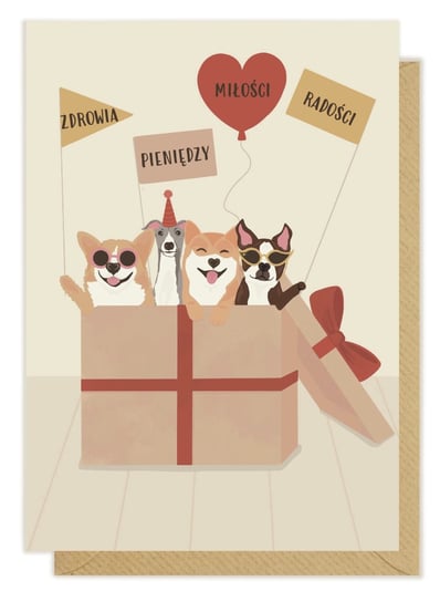Kartka urodzinowa pieski - zdrowia pieniędzy miłości radości Pink Pug
