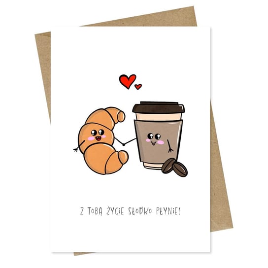 Kartka Walentynkowa Kawa i Rogal dla Niej Niego Urodzinowa Śmieszna Miłość / Papierove Love Inna marka
