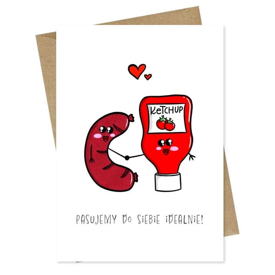 Kartka Walentynkowa Śmieszna Kiełbasa i Ketchup Urodzinowa dla Niego Niej / Papierove Love Inna marka