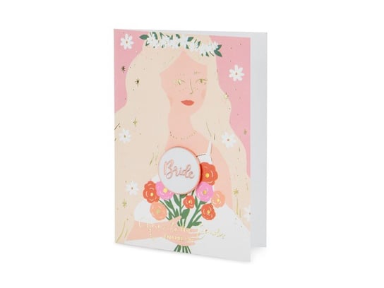 Kartka z pinem Bride dla Panny Młodej na ślub ozdoba dekoracja ABC