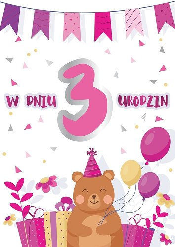 Kartka z życzeniami na 3 urodziny PR 321 Kukartka