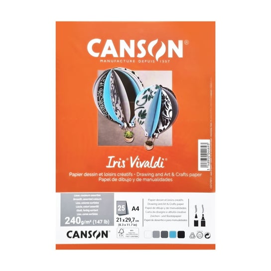 Karton Canson Iris Vivaldi - A4 - 185 G - 5 Kolorów - Odcienie Szare Inna marka