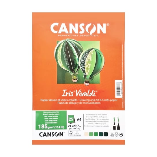 Karton Canson Iris Vivaldi - A4 - 185 G - 5 Kolorów - Odcienie Zielone Inna marka