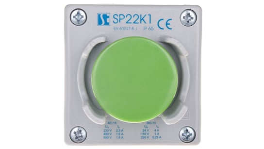 Kaseta sterownicza 1-otworowa przycisk grzybkowy z osłoną zielony 1Z szara IP65 SP22K1&quot;26-1 SPAMEL