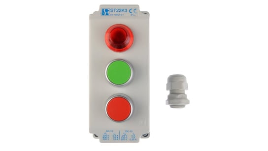 Kaseta sterownicza 3-otworowa z przyciskami zielony/czerwony + lampka sygnalizacyjna IP65 ST22K3&quot;05-1 SPAMEL