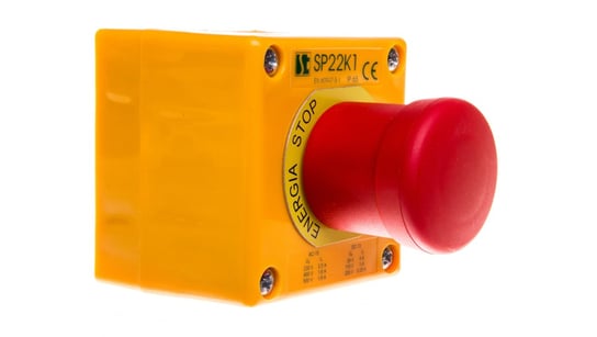 Kaseta z przyciskiem bezpieczeństwa IP65 żółta 1x dławnica SP22K1BN-1 SPAMEL