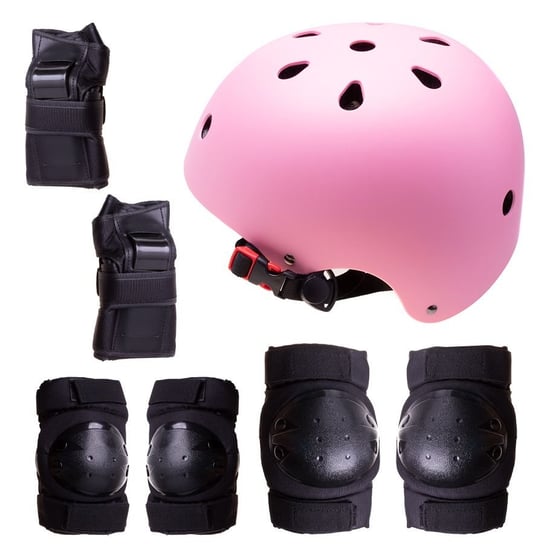 Kask + ochraniacze na rolki, deskorolkę, rower - różowo czarny, rozmiar M Hedo