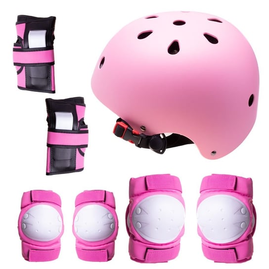 Kask + ochraniacze na rolki / deskorolkę / rower - różowy, rozmiar M Hedo