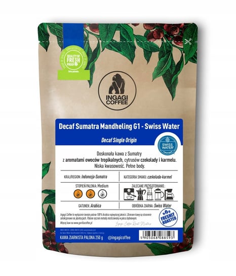 Kawa bezkofeinowa Sumatra Swiss Water ziarnista 250 g Ingagi Coffee