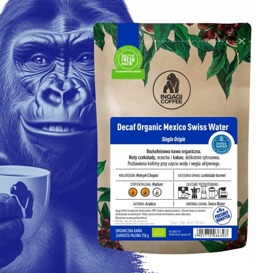 Kawa bezkofeinowa ziarnista 1 kg Mexico Swiss Water świeżo palona Ingagi Coffee