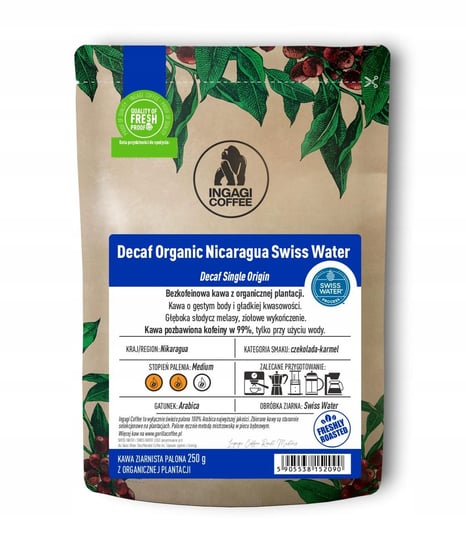 Kawa bezkofeinowa ziarnista 250 g Nikaragua Swiss Water Ingagi Coffee
