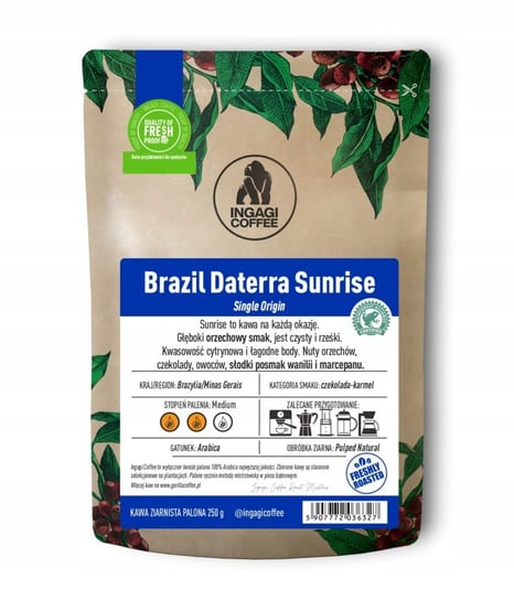 Kawa Brazylia Daterra Sunrise ziarnista 250 g świeżo palona arabika Ingagi Coffee