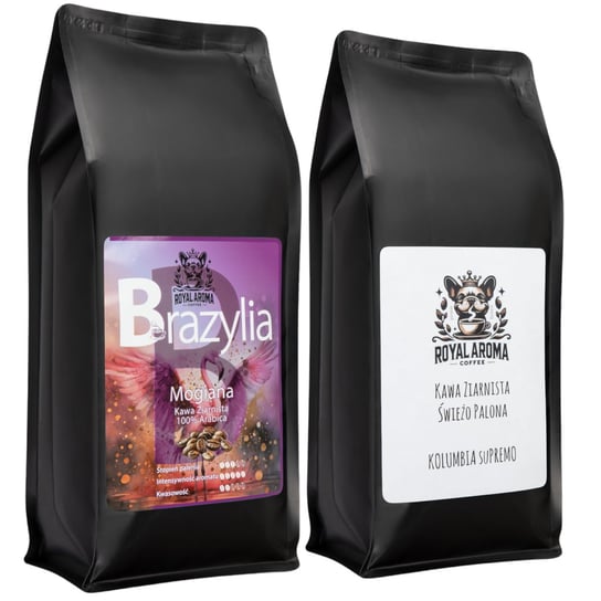 Kawa Ziarnista Brazylia Mogiana + Kolumbia Supremo 1kg 2 szt. 100% Arabica Świeżo Palona Royal Aroma Coffee Royal Aroma Coffee