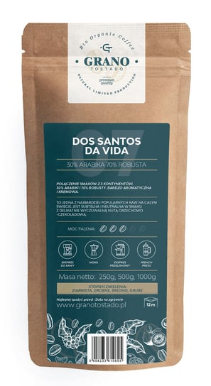 Kawa ziarnista DOS SANTOS DA VIDA mieszanka 70% Robusta 30% Arabica 1000g grano