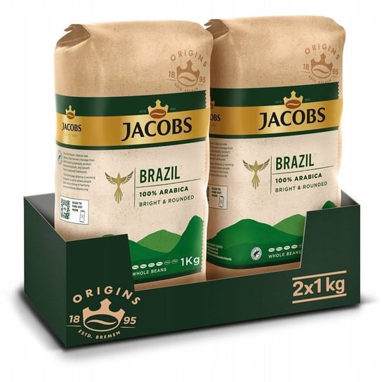 Kawa ziarnista Jacobs Origins Brazil Arabica 100% zestaw 2 kg Jacobs
