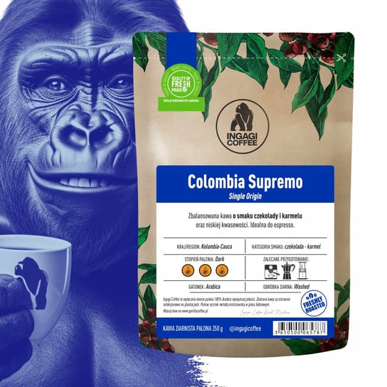 Kawa ziarnista Kolumbia Supremo 1 kg arabika świeżo palona Ingagi Coffee