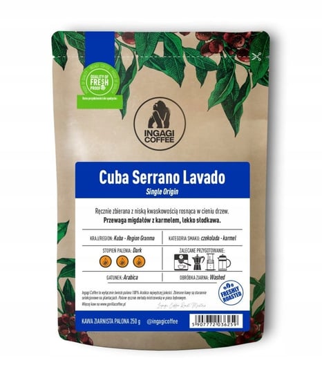 Kawa ziarnista Kuba Serrano Lavado 250 g świeżo palona arabika Ingagi Coffee