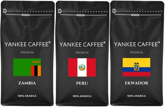 Kawa ziarnista Świeżo Palona Zestaw 3x1kg z różnych krajów Yankee Caffee (Z,PE,E) Yankee Caffee