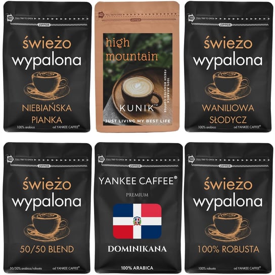 Kawa ziarnista Świeżo Palona Zestaw próbek 6x200g mix do degustacji prezent ZWa Yankee Caffee
