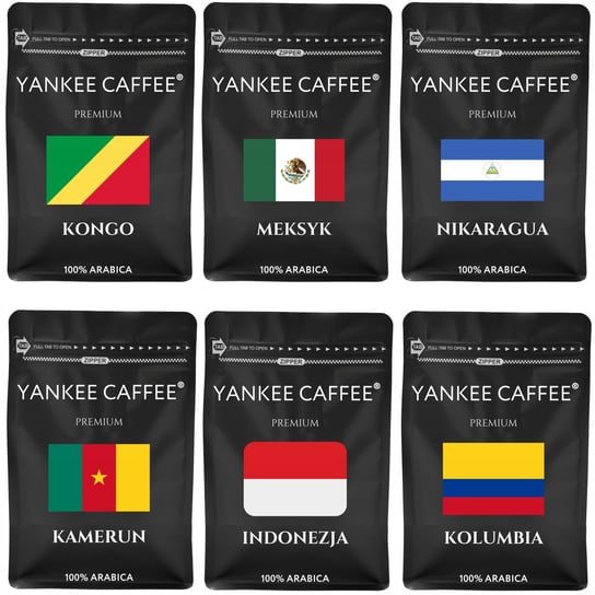 Kawa ziarnista Świeżo Palona Zestaw próbek 6x200g mix do degustacji prezent ZWc Yankee Caffee