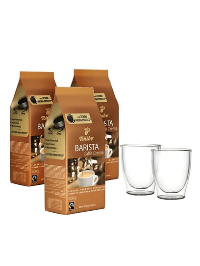 Kawa ziarnista TCHIBO Barista Caffe Crema, 3 kg + szklanki termiczne 2x200 ml Tchibo