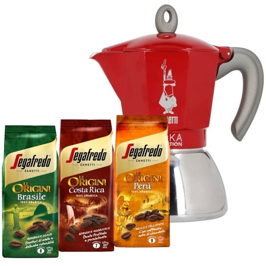 Kawiarka Bialetti New Moka Induction 6tz czerwona + 3 kawy mielone Le Origini Inna marka