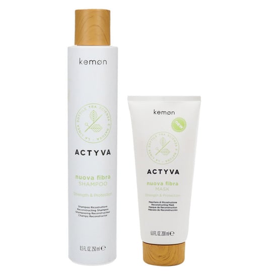 Kemon Actyva Nuova Fibra, Zestaw odbudowujący do włosów zniszczonych: szampon 250ml + maska 200ml Kemon