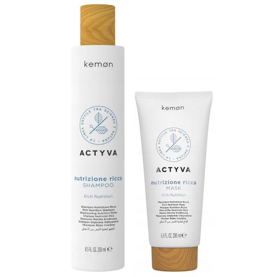 Kemon Actyva Nutrizione Ricca, Zestaw intensywnie nawilżający do włosów szampon 250ml + maska 200ml Kemon