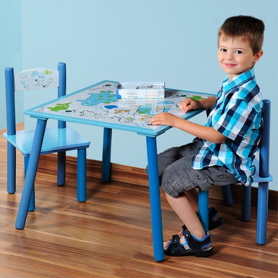 Kesper, Stolik drewniany dla dzieci + 2 krzesła, niebieski Kesper