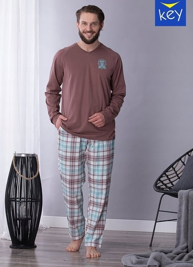 KEY Męska piżama pidżama długa bawełna flanela XL Key