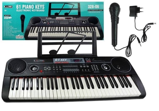 Keyboard Organy 328-06 Mikrofon Zasilacz Czarny Lean Toys
