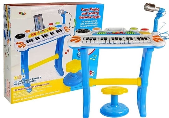 Keyboard Z Mikrofonem I Krzesełkiem Pianinko Usb Niebieski Inna marka