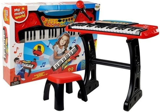 Keyboard ze Statywem Krzesełkiem 37 Klawiszy Czerwony Lean Toys