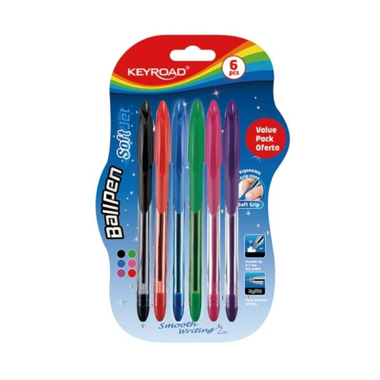 KEYROAD, Długopis Klasyczny Keyroad Ball Pen Soft Jet 0,7 Mm 6 Kolorów Keyroad