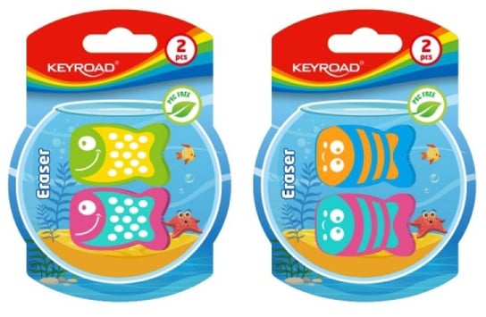 Keyroad, Gumka do ścierania 2 sztuki na blisterze Fun Fish, mix wzorów Keyroad